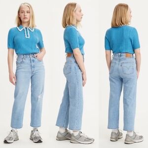 Levi's Premium Ribcage Straight Ankle Jeans Womens Sz 32x27 Blue Button Closure